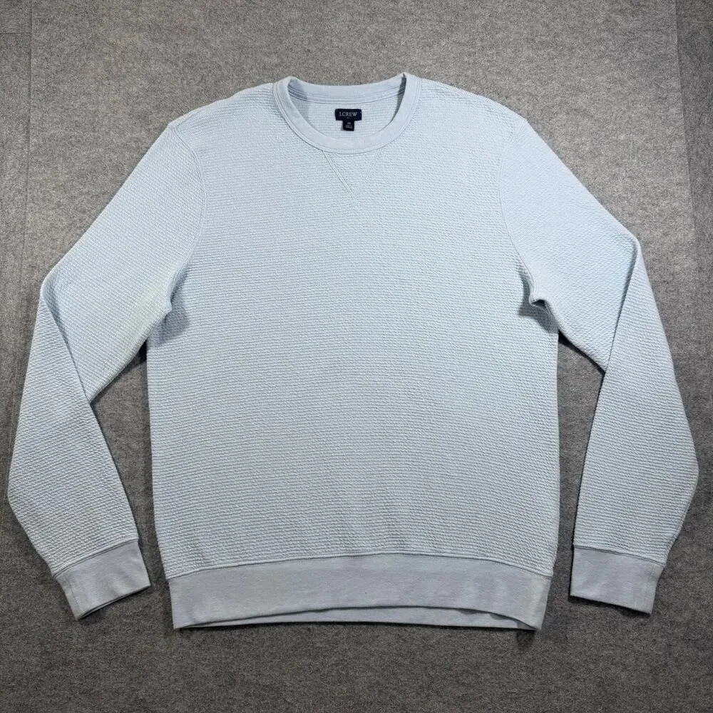 J. Crew Waffle Knit Sweatshirt Mens M Light Blue Crewneck Cotton Casual Pullover